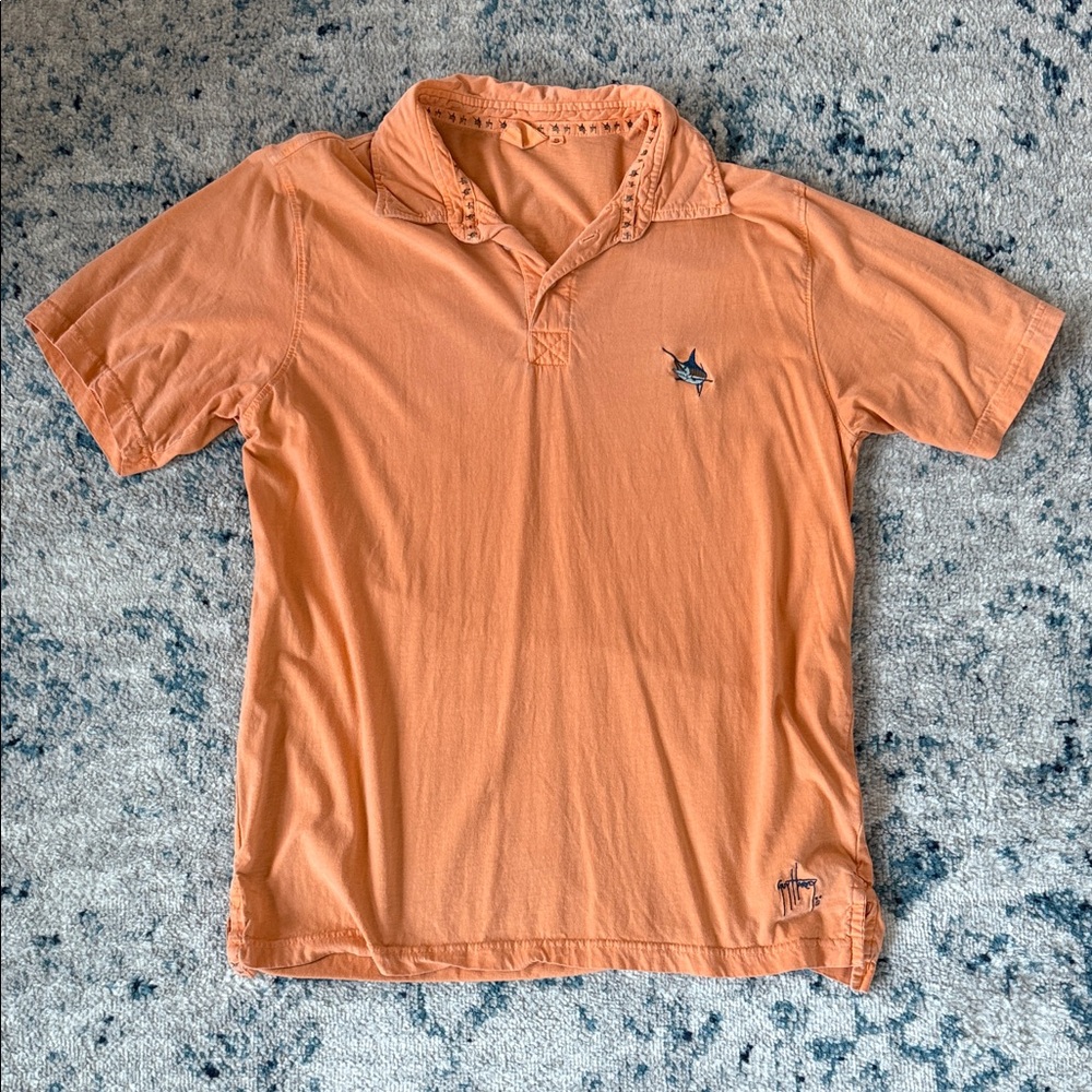 Guy Harvey Vintage Men's Polo in Coral Orange with Embroidered Marlin